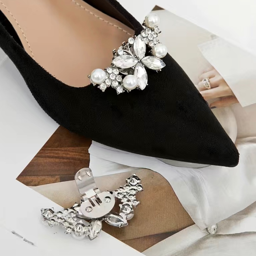 2pc Silver Embellished Elegant rhinestone Shoe Clips